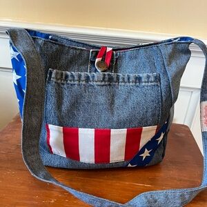 Stylish Denim Handmade Upcycled Crossbody Bag with American Flag Design